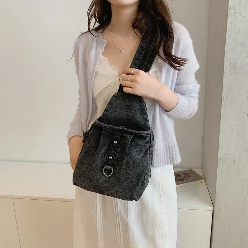 nouveau sac à dos en jean lavable tendance, sac à bandoulière décontracté multifonctionnel, sac de transport polyvalent et élégant