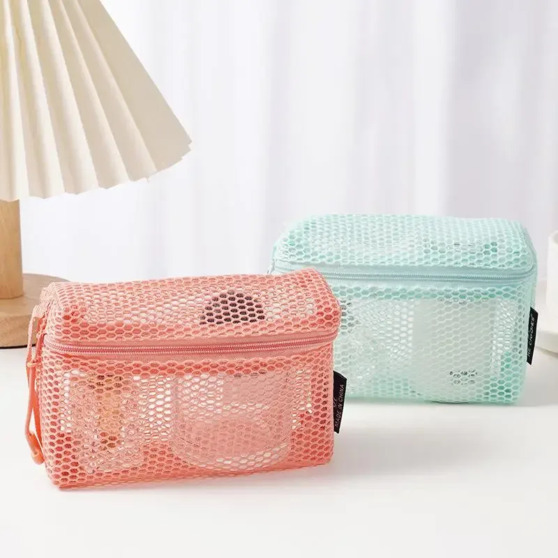 sac de toilette de voyage en maille unisexe, pochette transparente à fermeture éclair, organisateur de rangement cosmétique réutilisable, 1 pièce