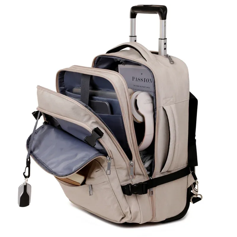 sac à dos roulant bagage à main, sac à dos de voyage pour ordinateur portable avec roulettes pour hommes femmes, sac à dos à roulettes résistant à l'eau