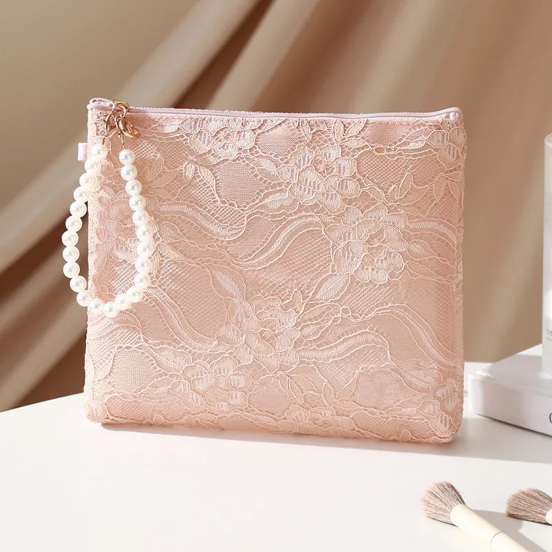 sac à cosmétiques en dentelle douce, pochette de toilette de voyage, étui de rangement, trousse de toilette pour accessoires de maquillage, clés de téléphone, porte-monnaie