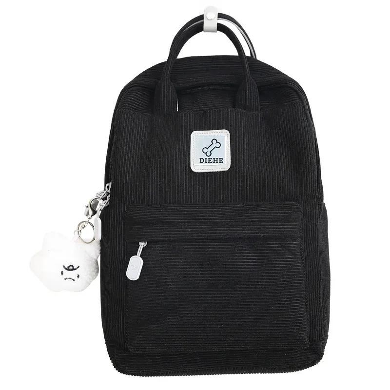 sac à dos en velours côtelé à rayures pour femme, cartable pour adolescentes, garçons, petit, harajuku, pour étudiante
