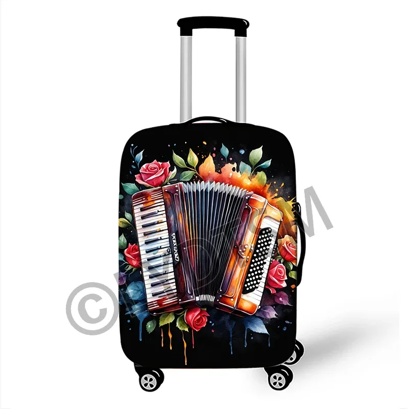 couverture de bagage avec notes musicales, couverture de valise graphique pour guitare rock, piano, tambour, boîtier de chariot élastique, housse de protection pour voyage