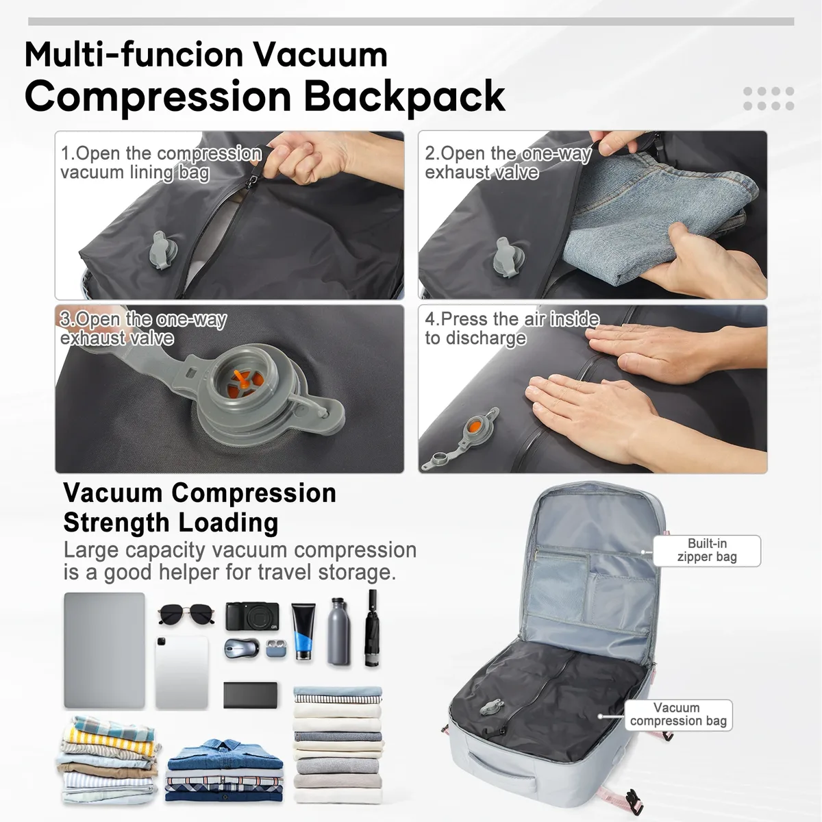 Sac à dos sous vide Easyjet sac de cabine 45x36x20 sac à dos, bagage à main sac à dos de cabine femmes hommes 15.6 pouces pochette d'ordinateur stockage sous vide