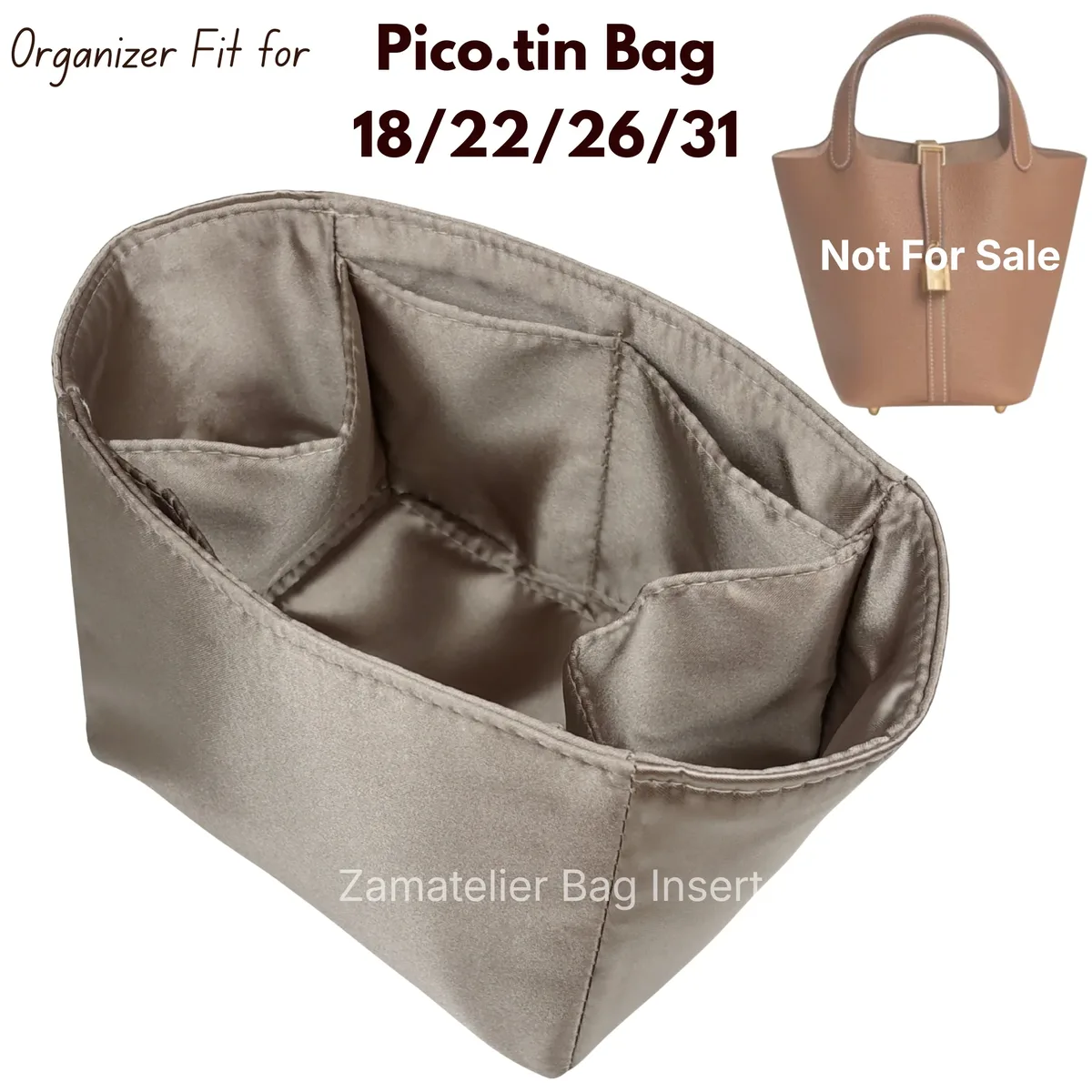 insert en soie sur mesure pour sac picotin 18/22/26/31, organisateur de sac à main en satin de qualité supérieure, base de sac en satin, organisateur de sac, base de sac structurée