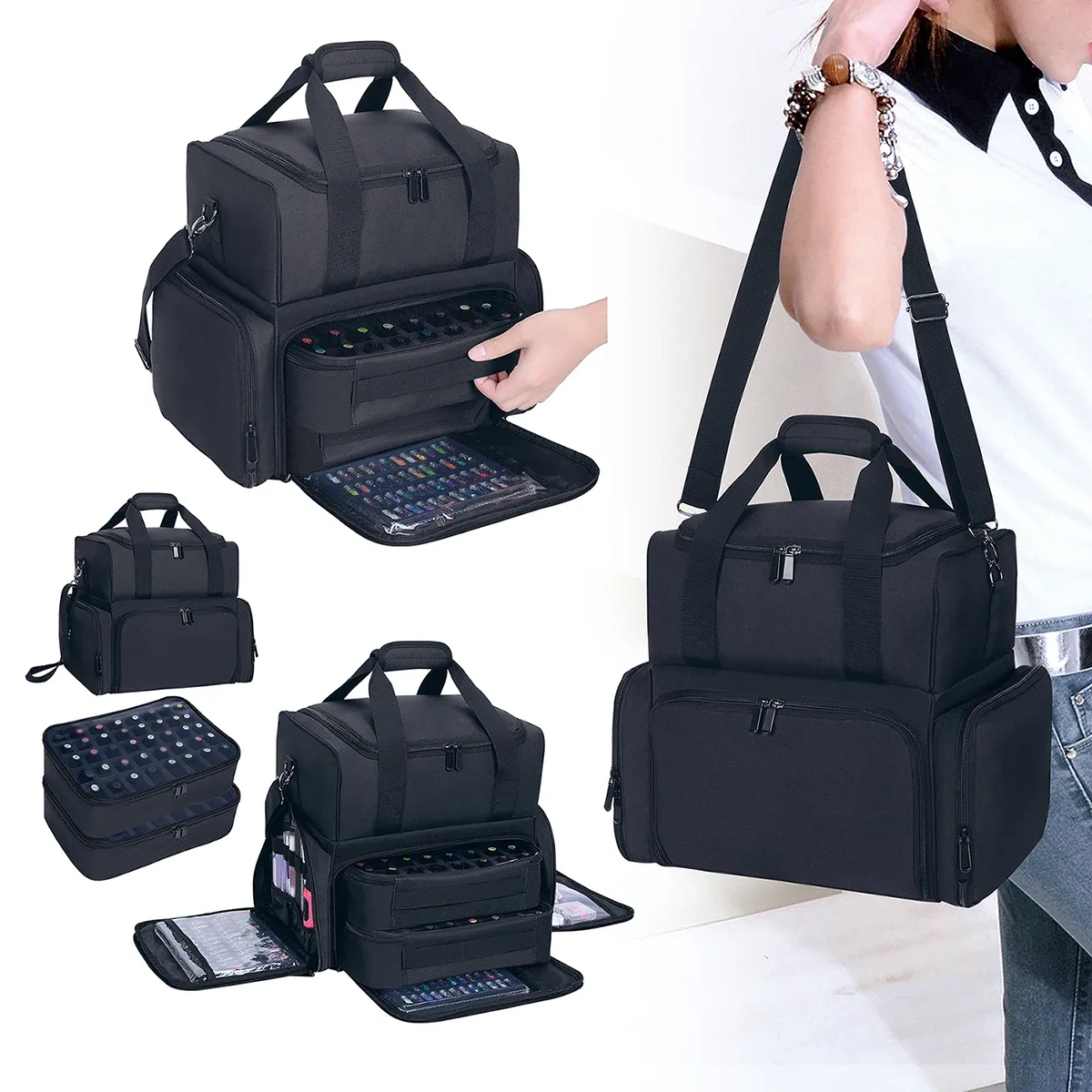 Étui de rangement de vernis à ongles de grande capacité, 80 bouteilles, rangement de voyage Portable avec 2 sacs amovibles et essentiel pour femmes
