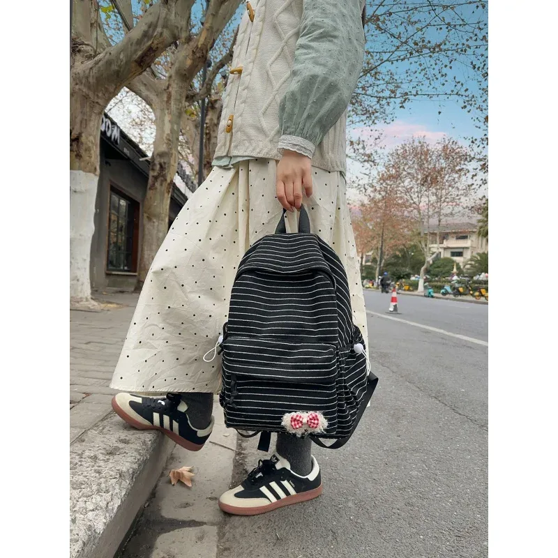 sac à dos rayé de style coréen pour étudiantes, cartable pour collégiennes, sac à dos mignon de grande capacité, sac de voyage unisexe