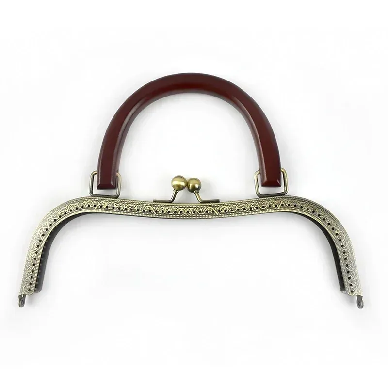 deepeel-cadre de sac à main en métal, poignée de sac en bois, fermoir de baiser, couture rapide, kit de réparation de portefeuille, accessoires de matériel de bricolage, 26cm, 1 pièce