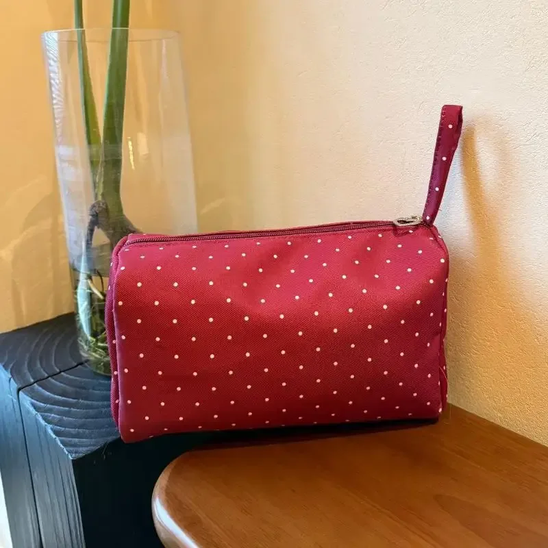 trousse de toilette grande capacité à fermeture éclair en twill à pois, portable, pour étudiants, dortoir et voyage