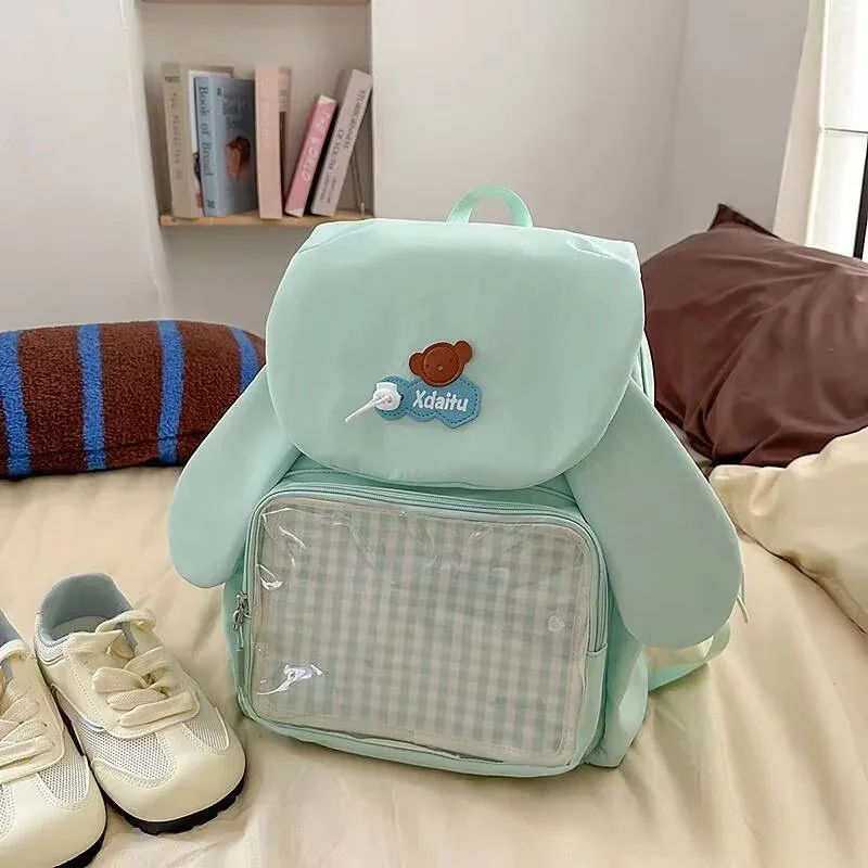 y2k bow oreille de lapin japonais ita sac à dos lolita fille sac transparent mignon haute capacité sac à dos style preppy sac à dos à volants