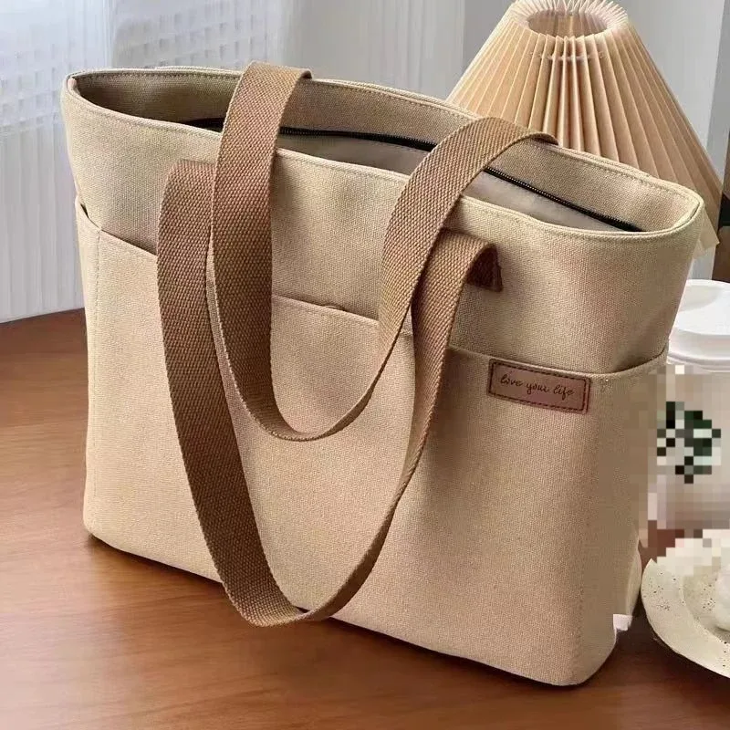 sac fourre-tout en toile pour femmes, sac de rangement à 2 couches, sac de transport de grande capacité pour étudiants, sacs à main à bandoulière portables, sac de shopping