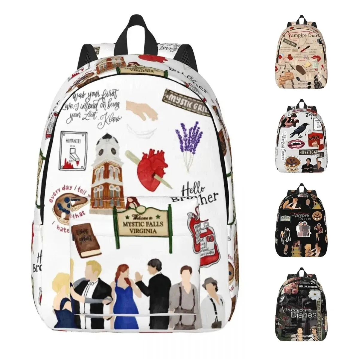 the vampire diaries sac à dos de dessin animé pour hommes femmes adolescents lycée affaires sac à dos série tv sacs en toile pour ordinateur portable avec poche