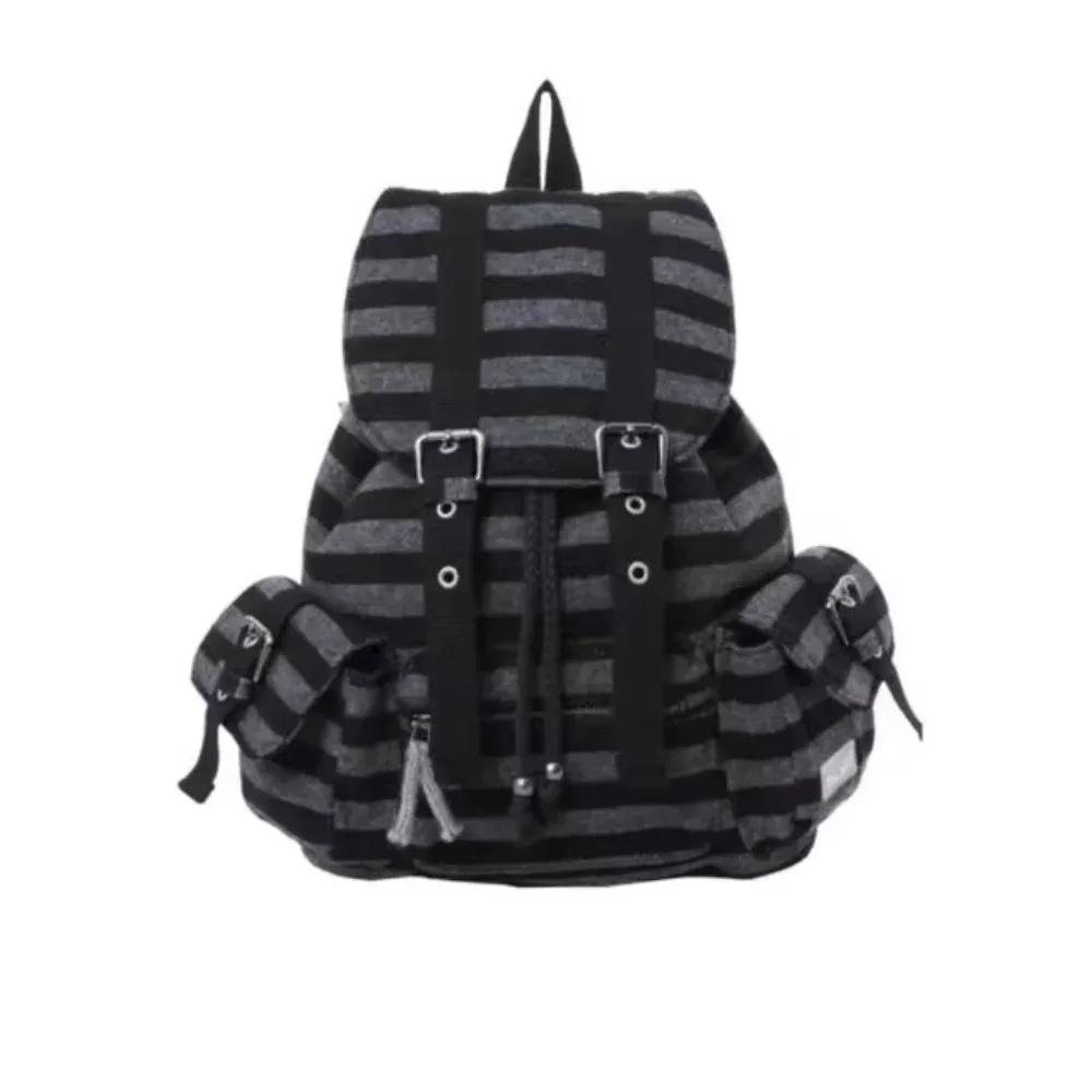 sacs à dos décontractés de style coréen, sacs à livres à rayures plates avec cordon de serrage, fourre-tout doux de grande capacité unisexe