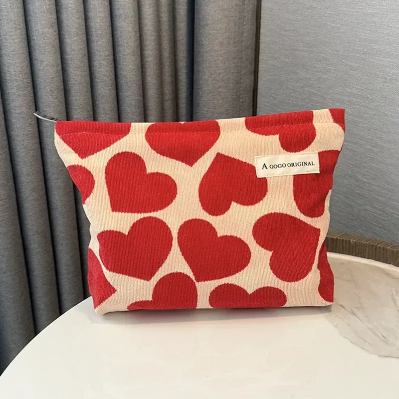 trousse de maquillage à motif imprimé cœur pour femme, grande capacité, pochette cosmétique, trousse de toilette, trousse de rangement pour produits de toilette, poudres de maquillage