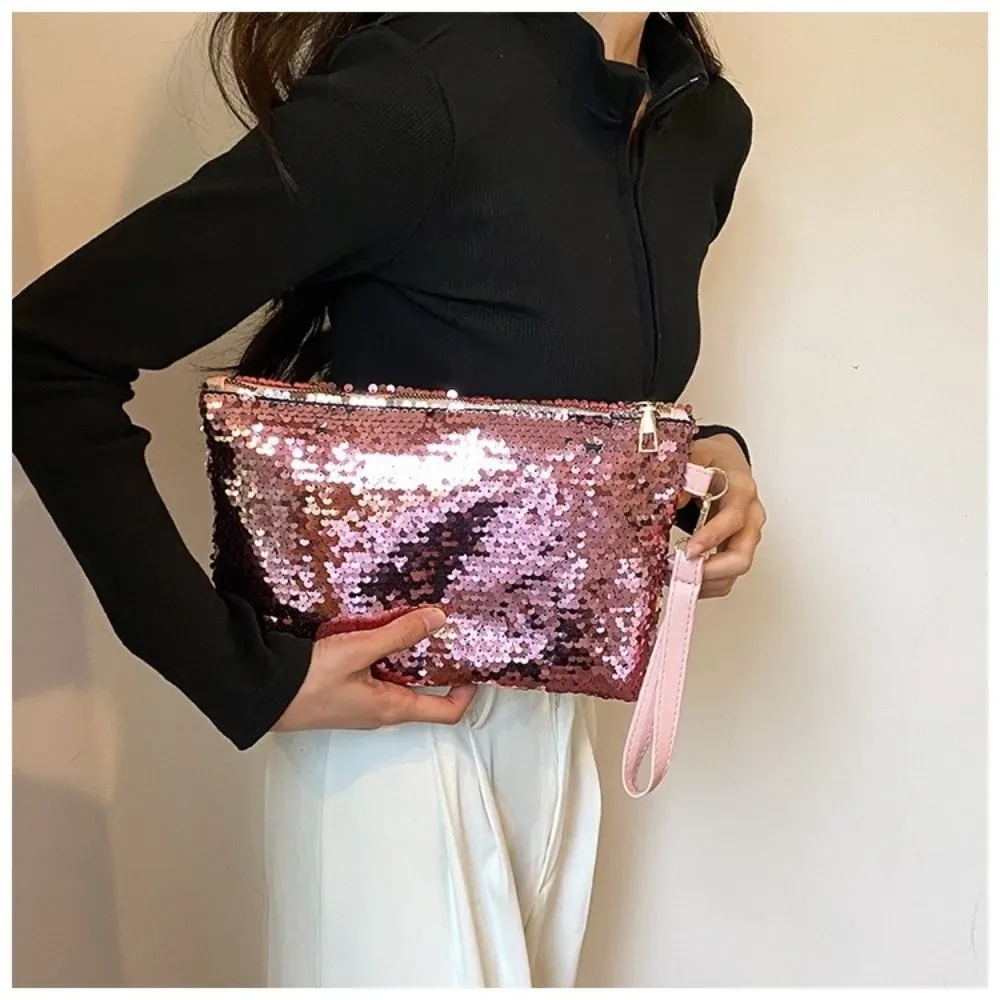 Nouvelle trousse à cosmétiques brillante à paillettes, trousse de maquillage multifonctionnelle de grande capacité avec fermeture éclair, sac de rangement en polyester, sac de rangement de voyage