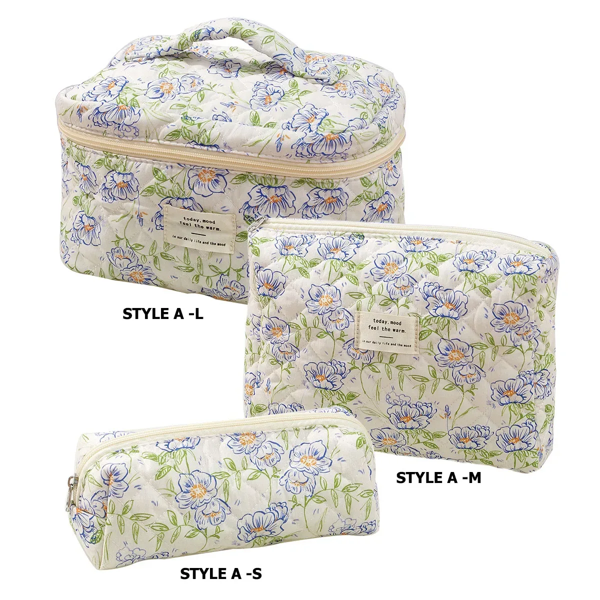 sac de maquillage en coton matelassé pour femmes, 1 pièce, mignon, fermeture éclair, organisateur de cosmétiques, sac à main en tissu en forme de boîte, trousse de toilette portable pour filles