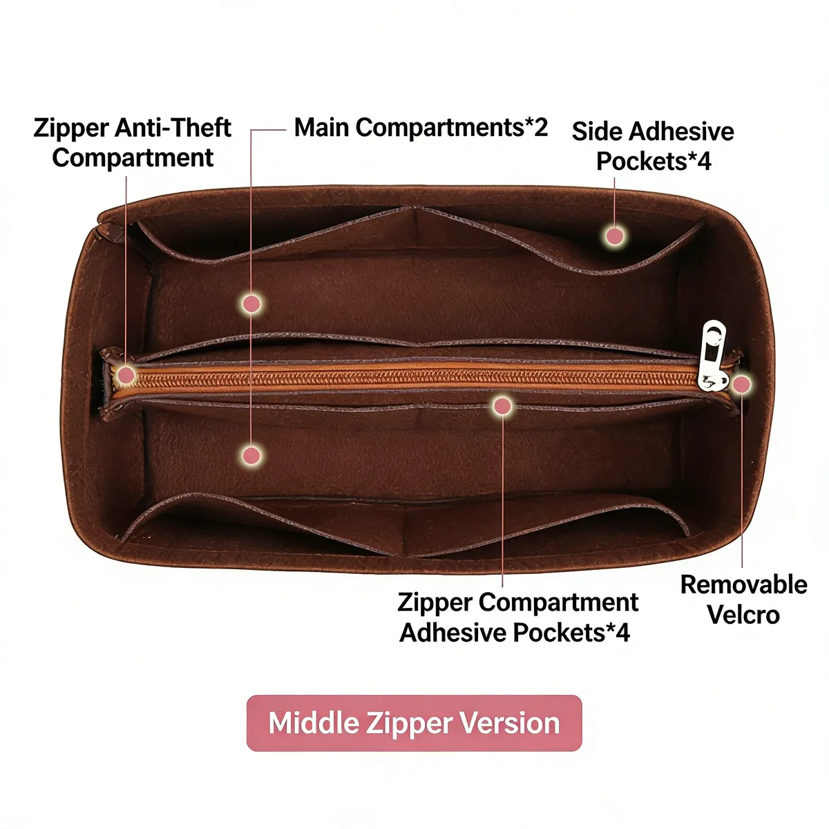 organisateur en feutre de qualité supérieure pour sac fourre-tout classique à poignée supérieure, sac intérieur de luxe pour sac à main, pochette de maintien avec fermeture éclair anti-affaissement