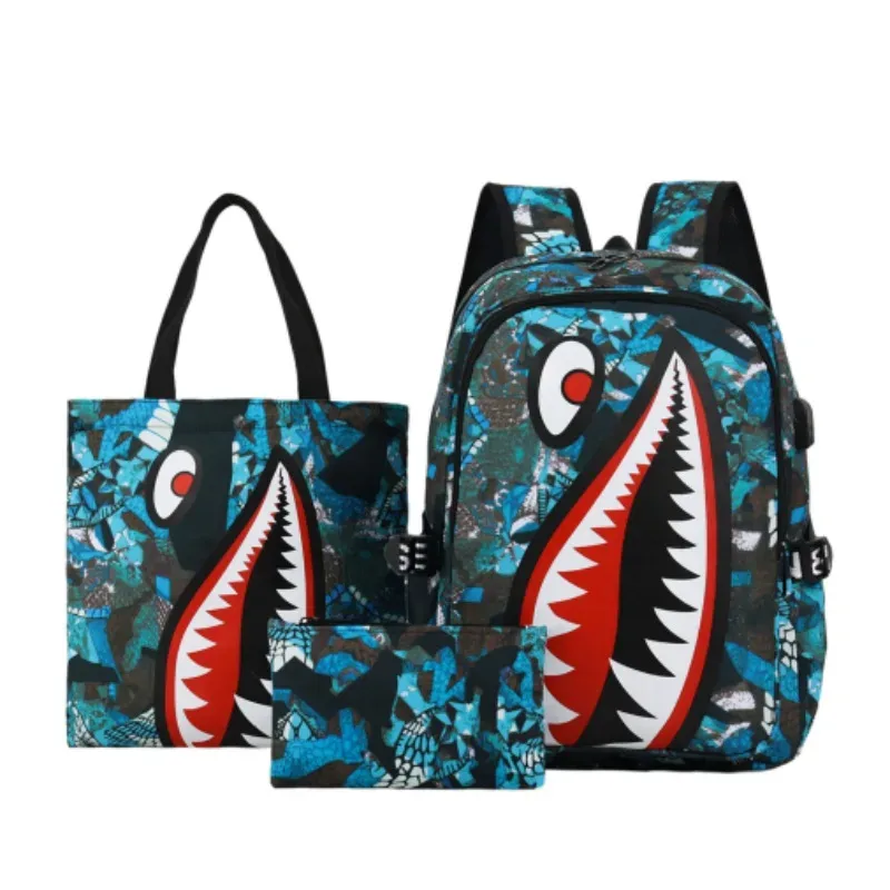 sac à dos pour enfants de l'école primaire, motif requin, grande capacité, léger, simple, sac à dos de dessin animé