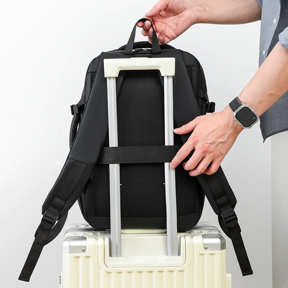 sac à dos professionnel multi-poches hydrofuge pour ordinateur portable 15,6 pouces, compatible avec une valise à roulettes, sac à dos de voyage unisexe pour les trajets quotidiens