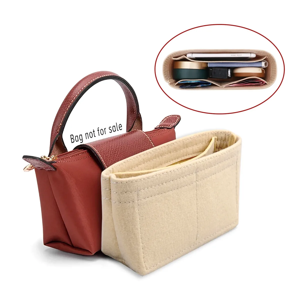 Organisateur de sac pour Longchamp, Mini sac de rangement, sac de doublure, sac à main en feutre, sac de doublure