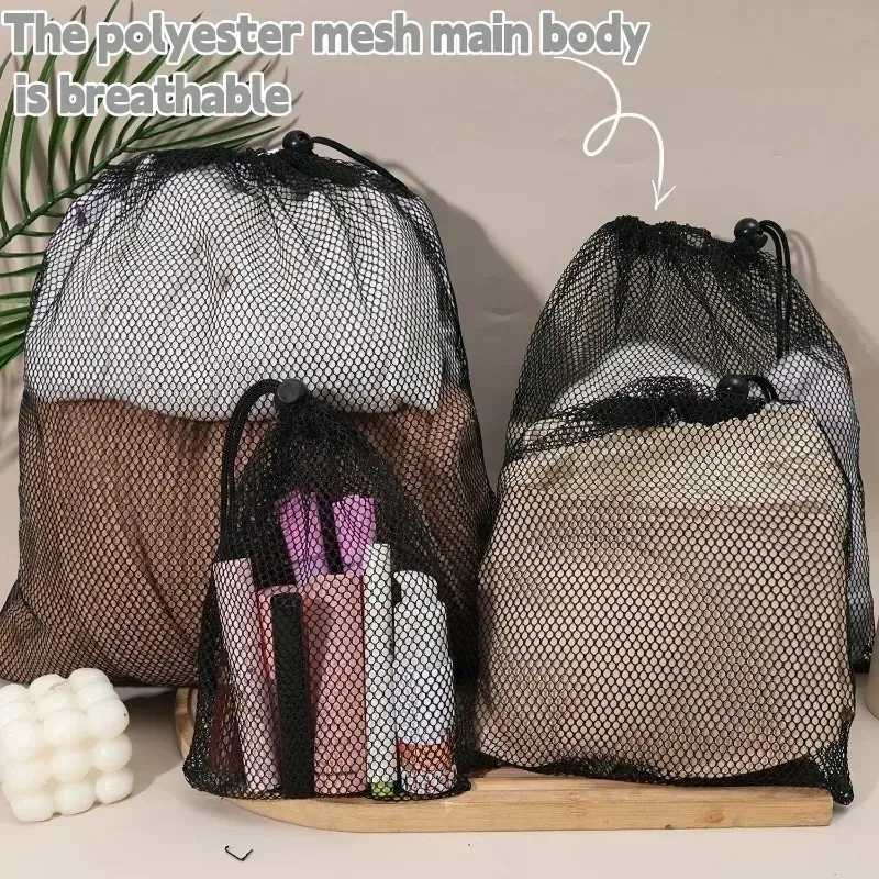 sacs de rangement à cordon de serrage en maille réglable, pochette de rangement multi-tailles pour chaussures, voyage, équipement de sport, lavable, respirant, léger