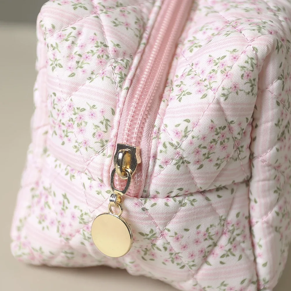 sac à cosmétiques floral pour femmes, grande capacité, en coton, esthétique, sac de toilette, fermeture éclair, sac organisateur rembourré, sac à main quotidien pour filles