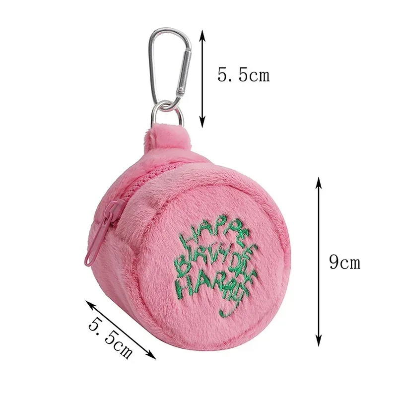 mini sac à monnaie rose en peluche kawaii harries, sac de rangement portable pour écouteurs, pochette à monnaie, sac gâteau