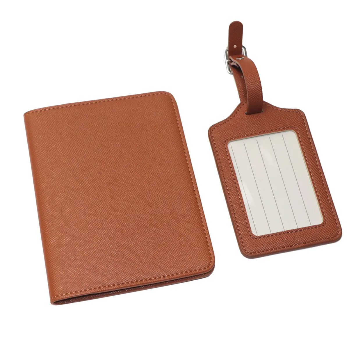 dropshipping - porte-passeport en cuir pu saffiano avec lettres initiales monogrammées gratuites et ensemble d'étiquettes de bagages - accessoires de voyage