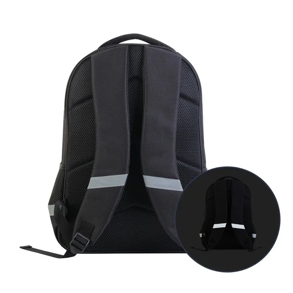 sac à dos d'étudiant noir vierge pour sublimation, double couche, avec bande de protection fluorescente pour impression par transfert thermique