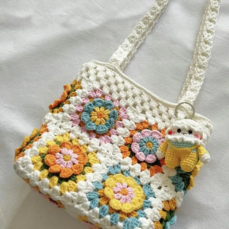kit de matériel de sac à bandoulière carré, kit de bricolage au crochet, sac à main tissé pour femmes et adolescentes, cadeau pour anniversaire romantique