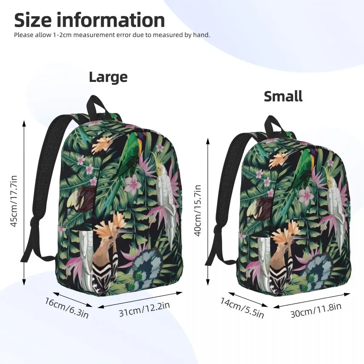 sac à dos léger pour étudiant, perroquet tropical, cerceau, plantes, fleurs, parent-enfant, couple, ordinateur portable