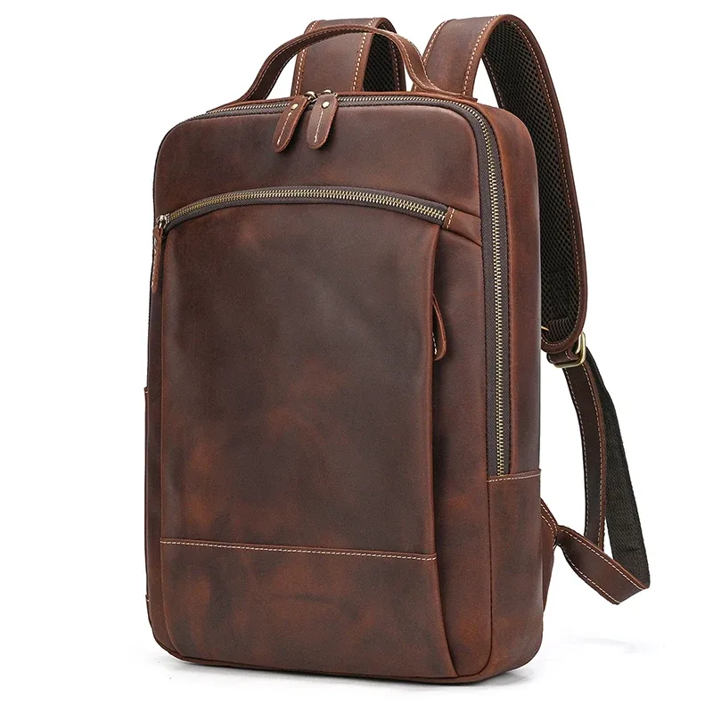 vintage hommes crazy horse cuir sac à dos en cuir véritable rétro sac à dos grand classique voyage sac à dos grand ordinateur portable sac d'ordinateur
