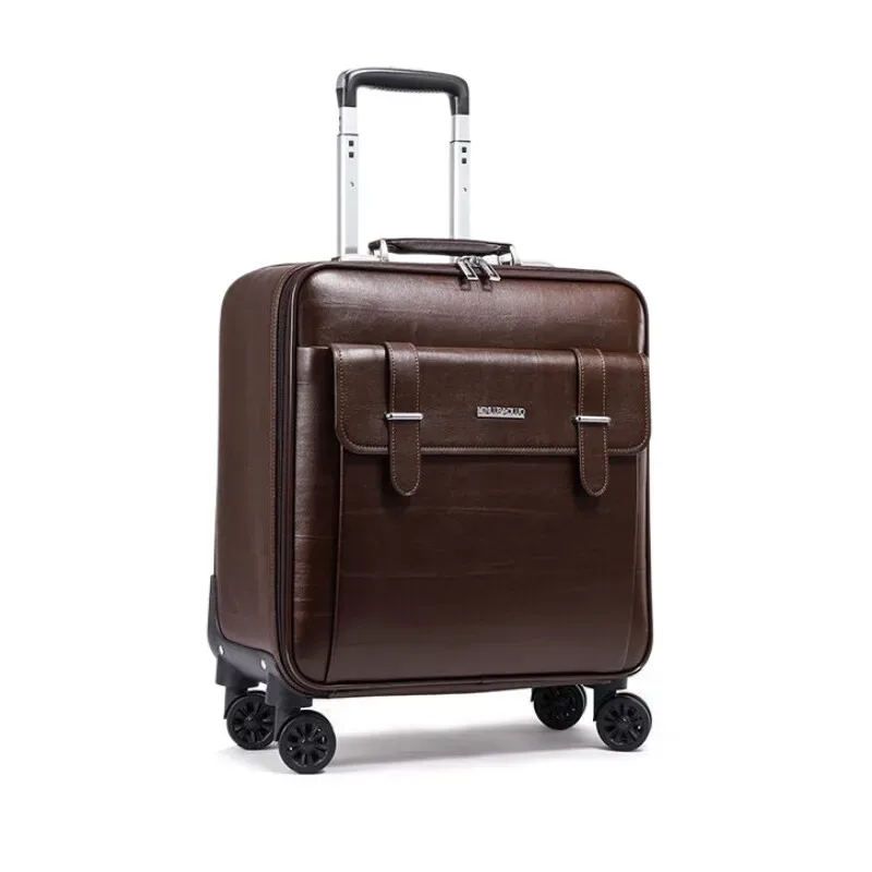 valise à roulettes en cuir véritable pour hommes, bagage à main avec 4 roulettes, valise de voyage d'affaires