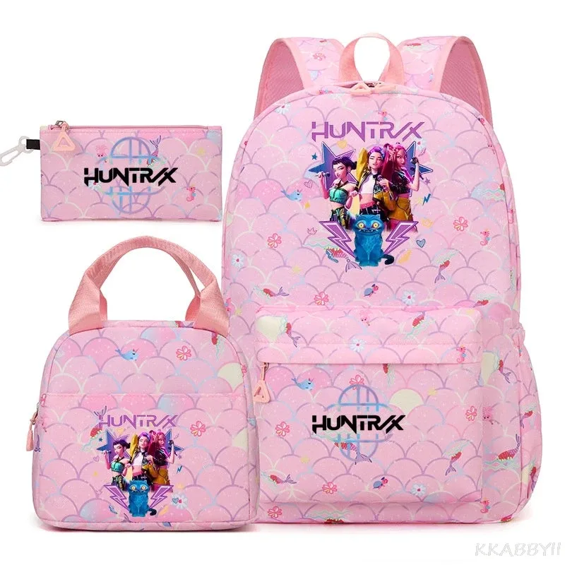 nouveau sac à dos kpop demon hunters huntr/x, 3 pièces, léger, respirant, grande capacité, pour l'école, les voyages, pour femmes, mochilas