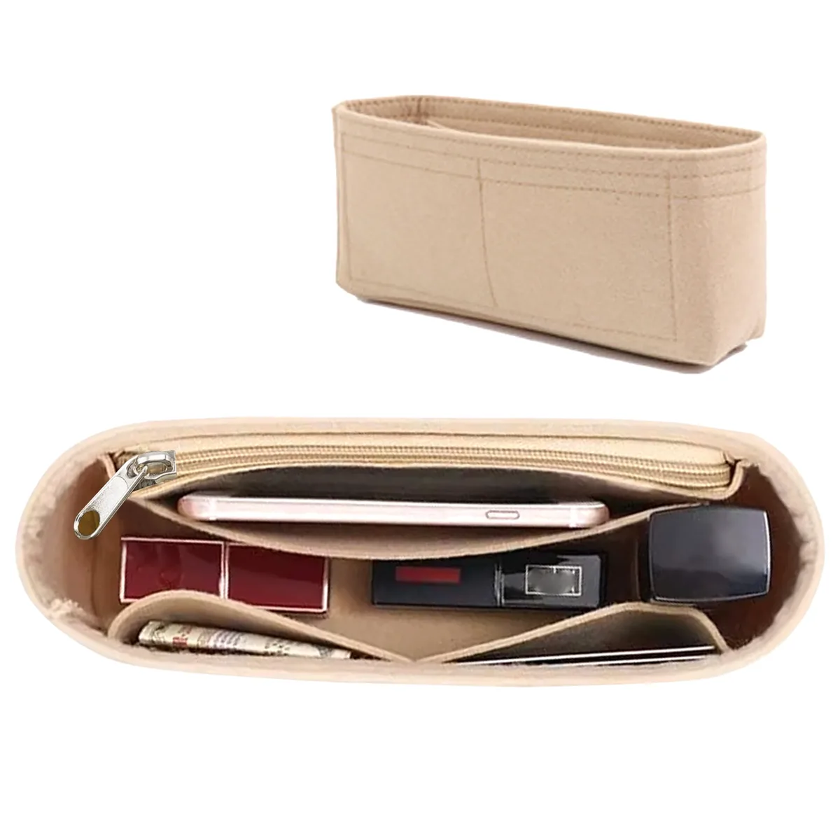 insert organisateur de sac à main en feutre avec fermeture éclair – pochette intérieure pour sacs à bandoulière, sacs à main et fourre-tout, sac de rangement pour femmes, 3 tailles