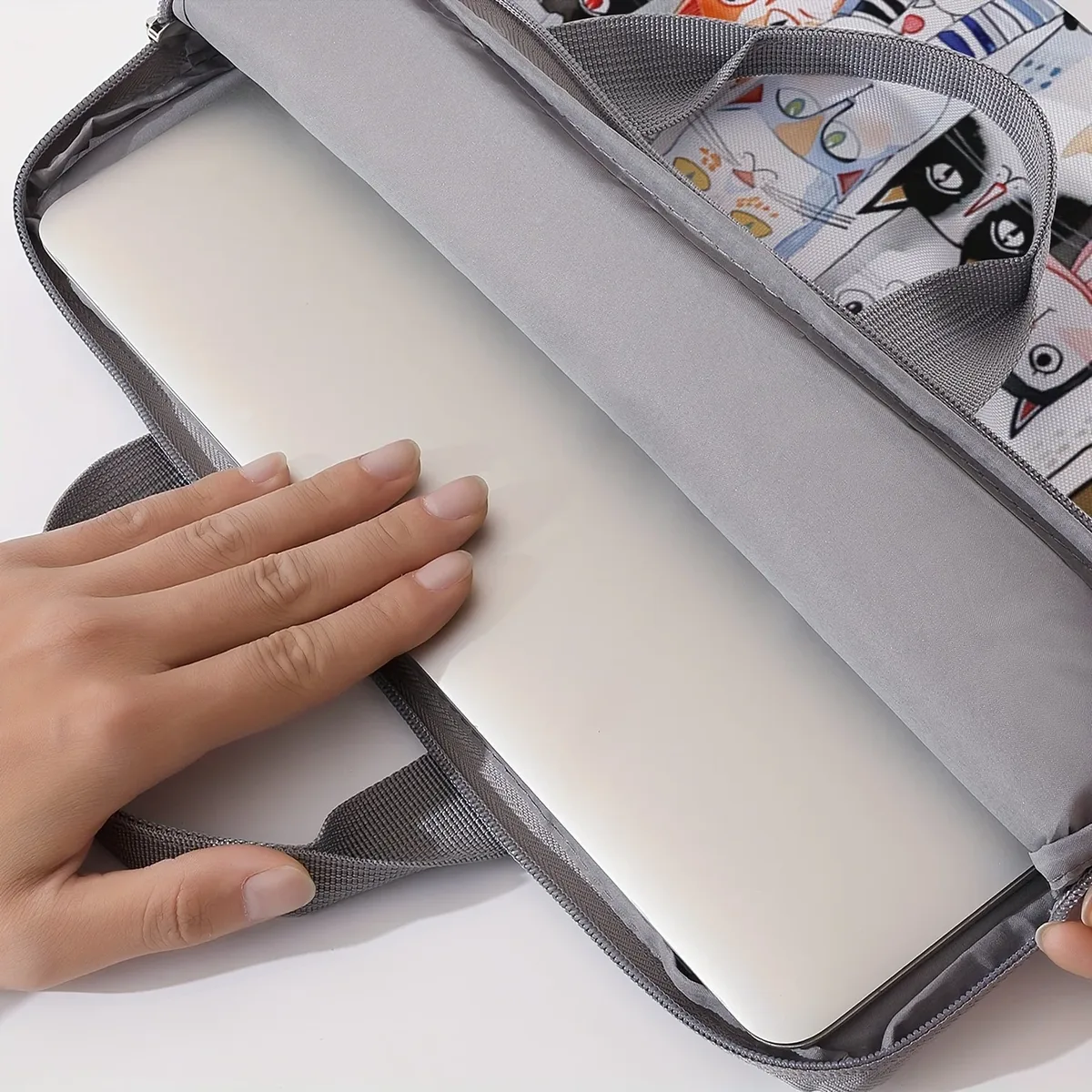 ensemble 1 pièce, sac pour ordinateur portable avec motif de chat imprimé sur elle, porte-documents, adapté aux ordinateurs portables de 14 pouces, sac fixe pour ordinateur portable