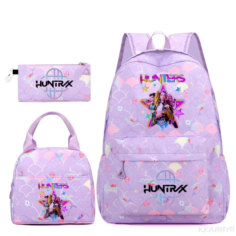 nouveau sac à dos kpop demon hunters huntr/x, 3 pièces, léger, respirant, grande capacité, pour l'école, les voyages, pour femmes, mochilas