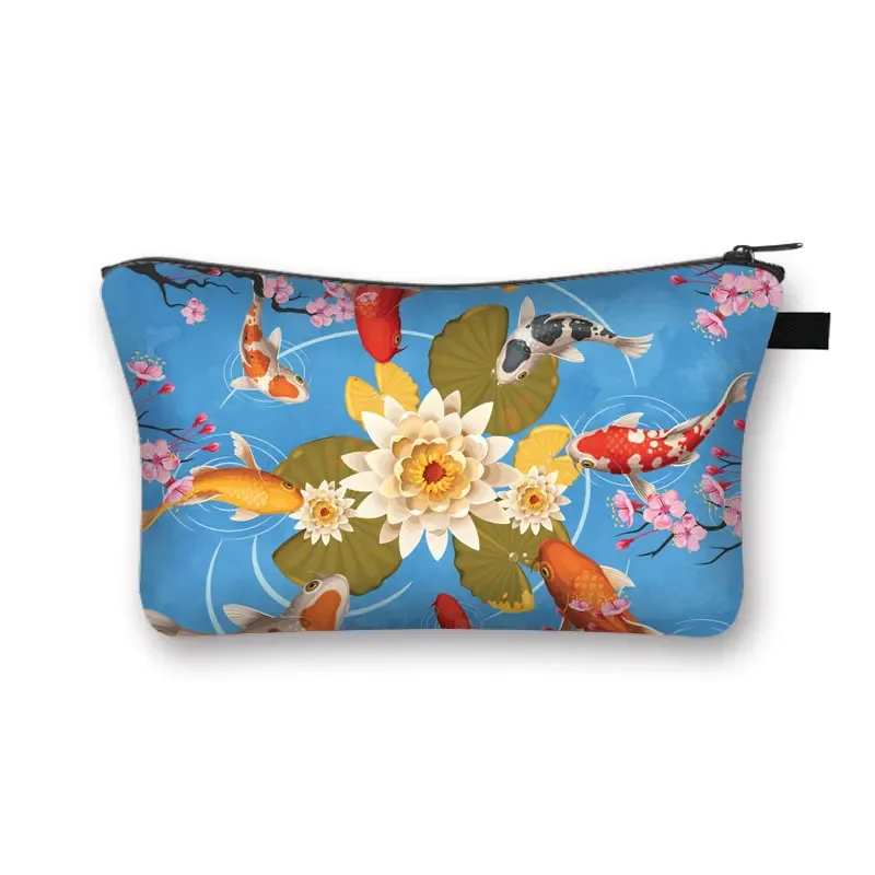 trousse à cosmétiques japonaise koi fish crane pour femmes, trousse de maquillage harajuku, sac de beauté pour filles, trousse de toilette cosmétique hip hop, dragon asiatique