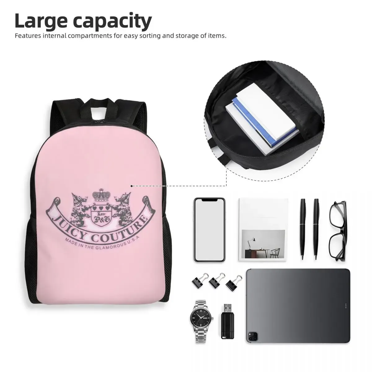 sac à dos classique juicy couture pour étudiants, garçons et filles, sac d'école, sac à bandoulière pour ordinateur portable