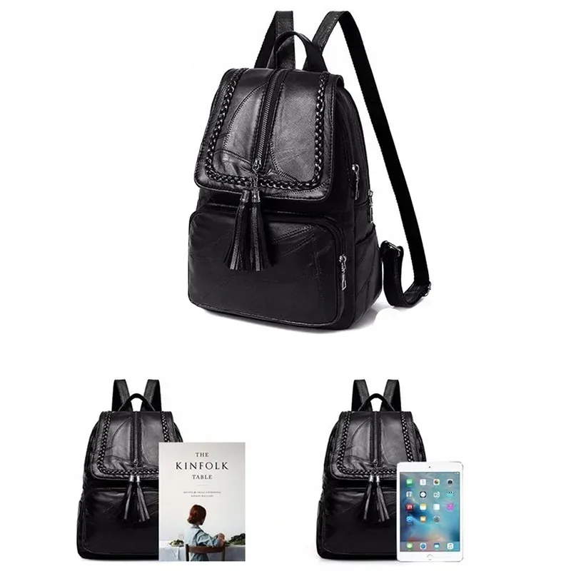 sac à dos multifonction classique noir pour femmes, sac à bandoulière de voyage imperméable en cuir pu, sac d'école