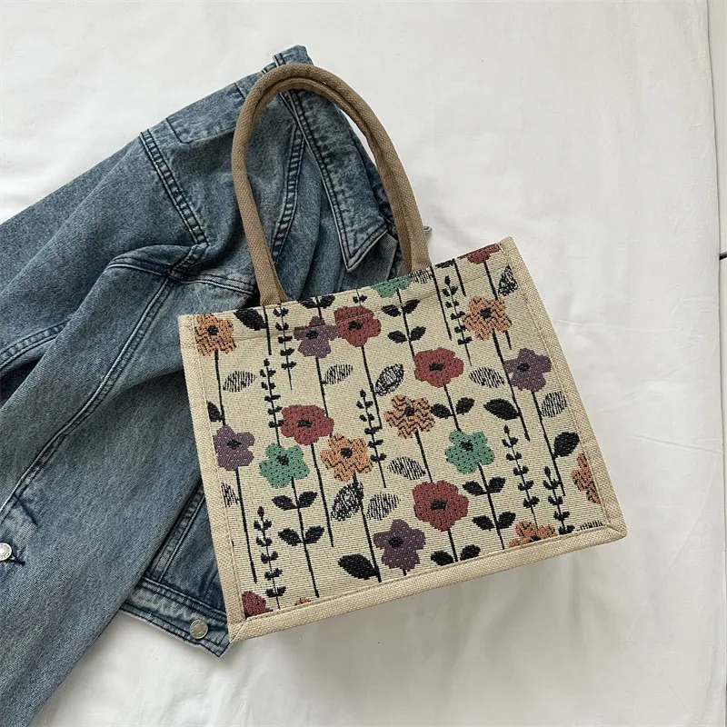 sac fourre-tout en coton et lin pour femmes, sac à main décontracté pour étudiants, sac à main initié, grande capacité, sacs de plage réutilisables, sac à provisions, document esthétique