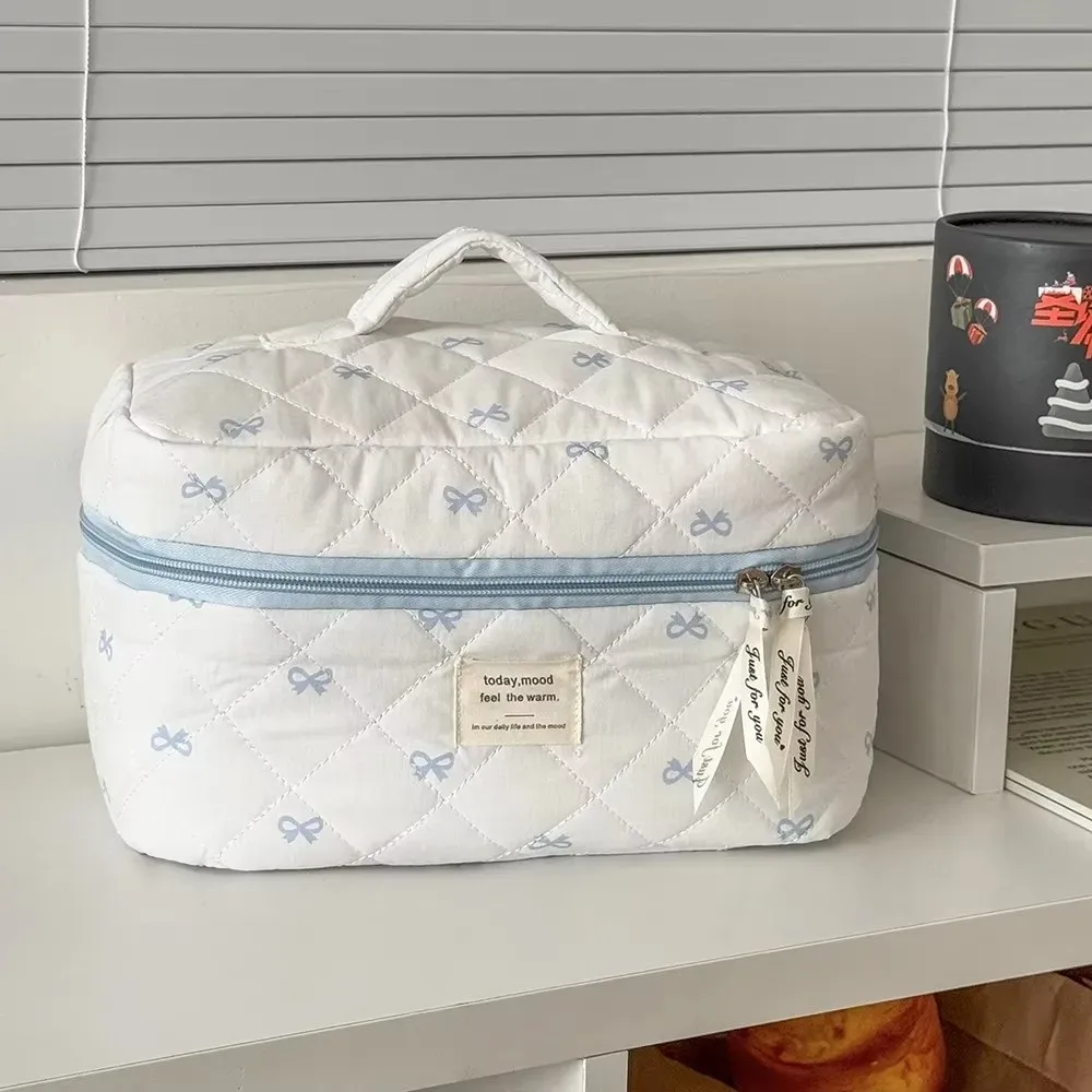 sac à cosmétiques portable bleu pour femme, pochette de voyage, trousse de maquillage grande capacité, trousse à crayons à fermeture éclair, sac de rangement, cadeaux