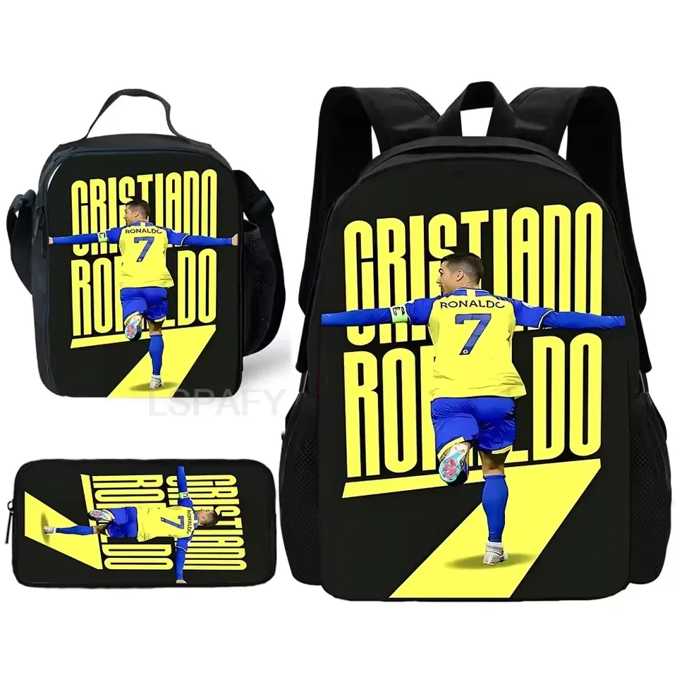 ensemble de sacs à dos 3 pièces à motif cr7 soccer star – sac à dos décontracté de grande capacité avec pochette et sac fourre-tout assortis, parfait pour le quotidien
