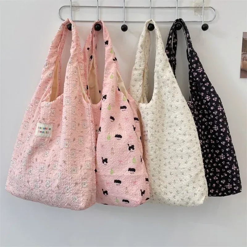 fourre-tout femme sac à provisions eco sac à main réutilisable épicerie shopper sac à main coréen femmes doux dessin animé sac à bandoulière livres pochette