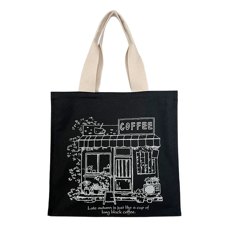 femmes toile sac à bandoulière café maison sacs à provisions noir épais coton sac à main étudiant livres fourre-tout femme shopper tissu sac à main
