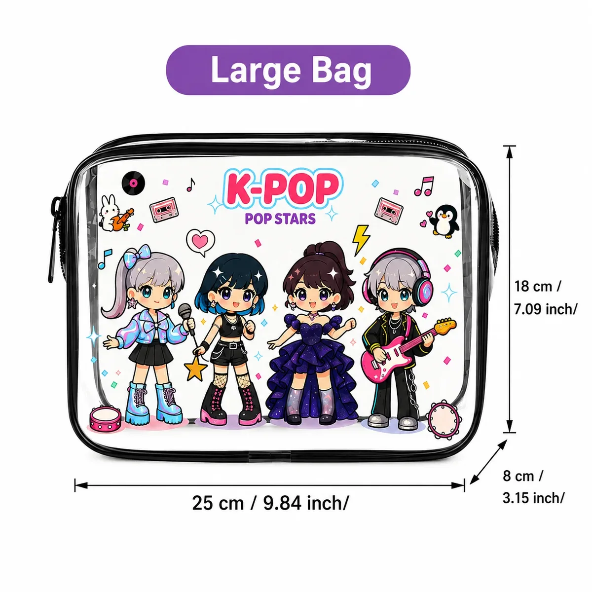 sac à cosmétiques transparent, sac de rangement transparent mignon de style kpop, pour articles de toilette de voyage, organisateur de maquillage, pochette étanche à fermeture éclair