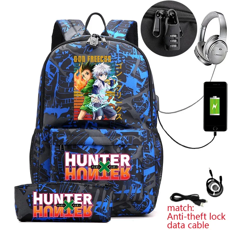 sac à dos hunter x hunter anime pour étudiants, sac à dos antivol décontracté avec trousse à crayons pour garçons et filles, sac d'école