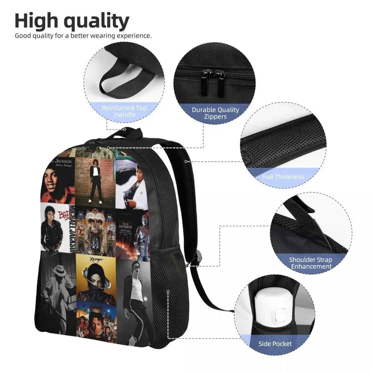 michael jackson sac à dos pour étudiants, sac d'école, sac à dos de randonnée, sac à dos de voyage pour hommes et femmes, sac à dos à la mode, sacs à bandoulière