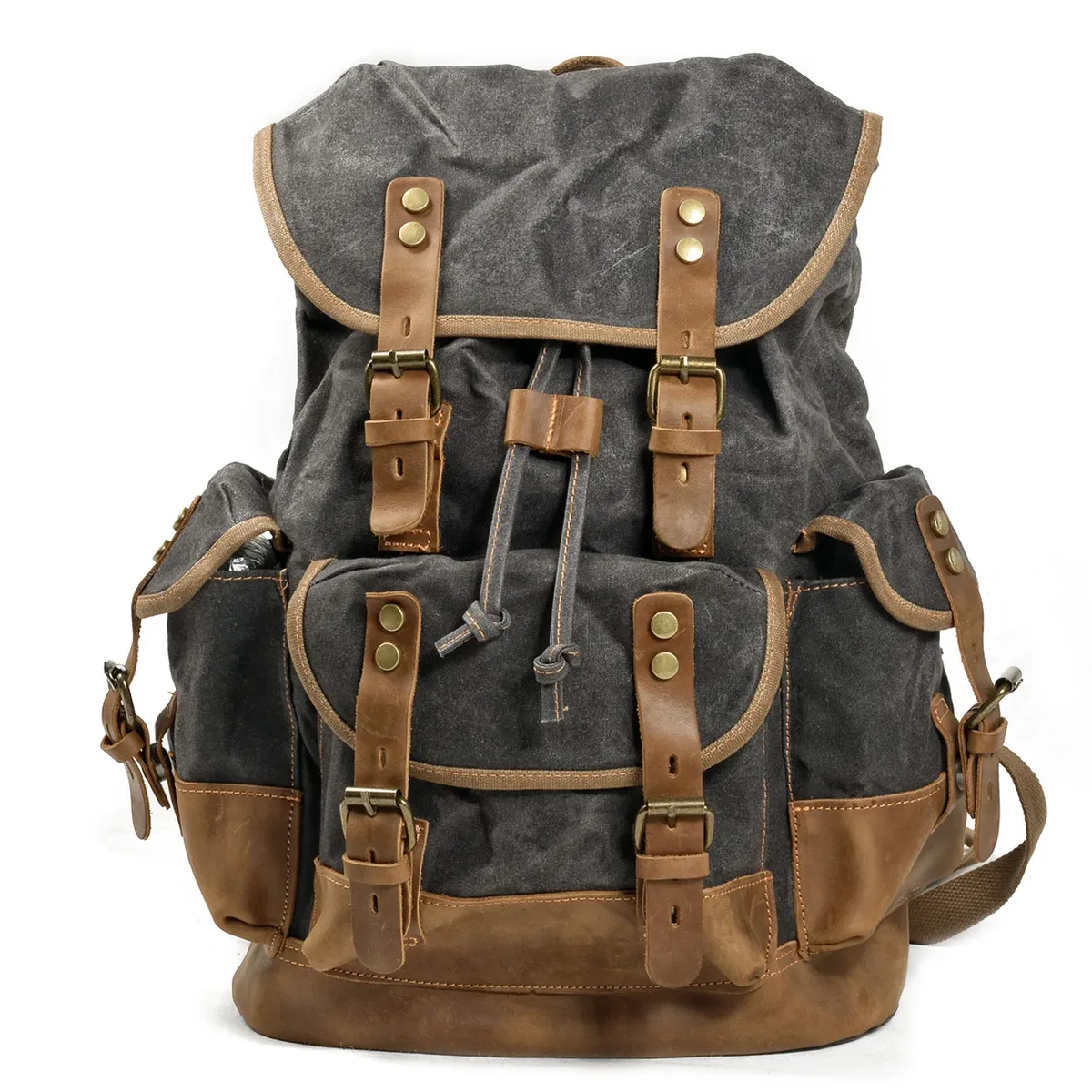 sac à bandoulière rétro décontracté pour étudiants, sac d'école de grande capacité, sac à dos de voyage en toile cousue en cuir, sac à dos de randonnée