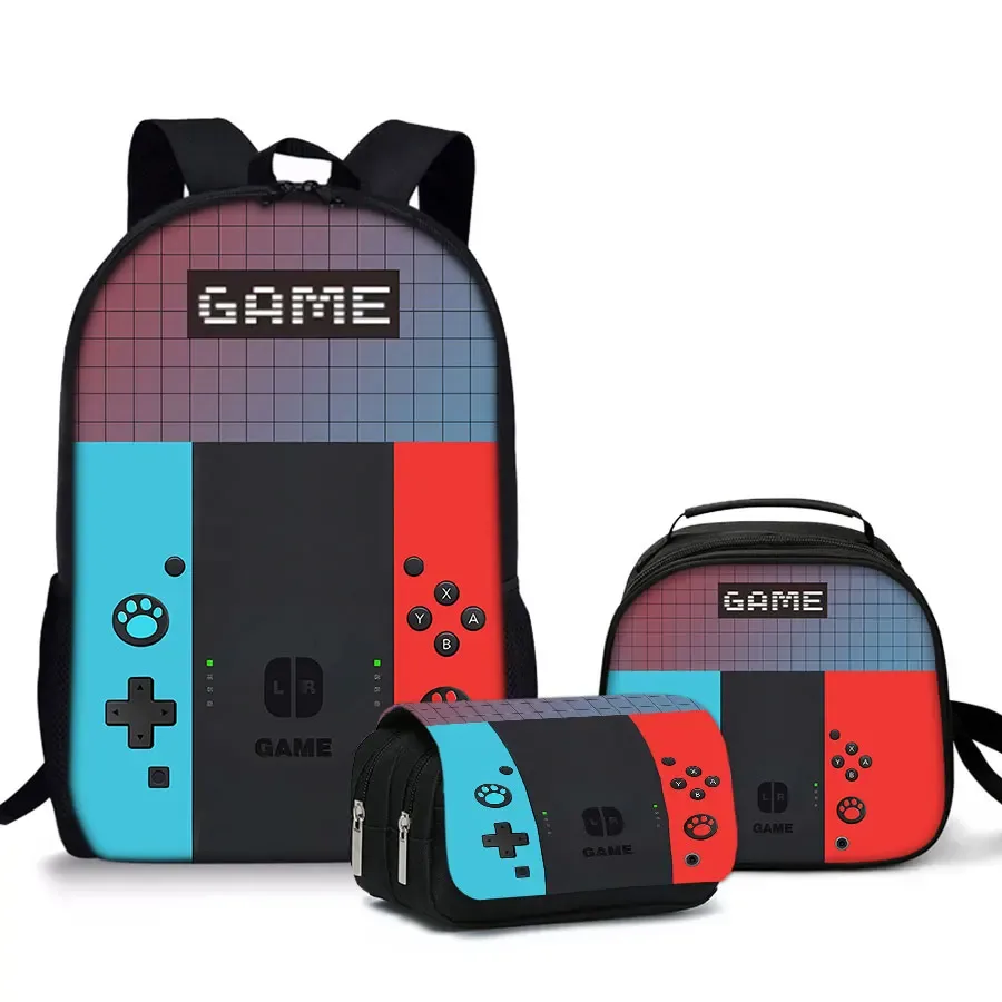 sac à dos pour ordinateur portable 2d dessin animé grande capacité, style simple et léger, idéal pour adolescents, femmes et hommes – nouveauté : lot de 3 pièces pour console de jeux, cadeau pour garçons/filles