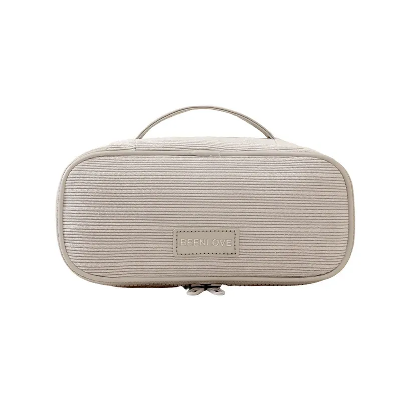 sac de rangement de maquillage de voyage en velours côtelé pour femmes, sac à cosmétiques portable à fermeture éclair avec poignée carrée, pochette de lavage de toilette de grande capacité